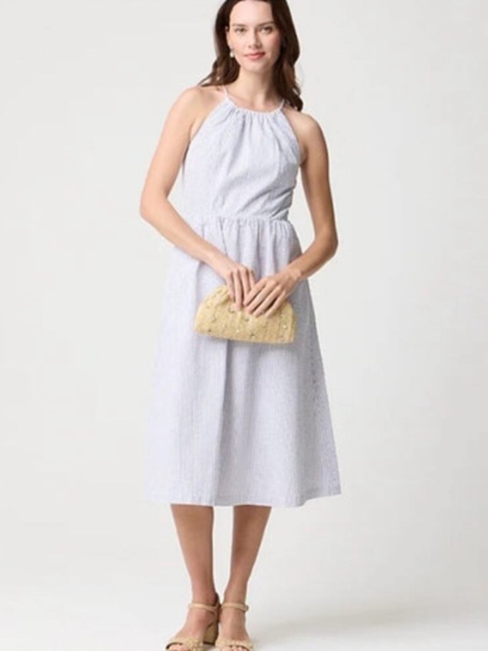 NWT J. Crew Strappy Seersucker Striped Midi Dress Size 8 / M  Coastal Resirtwear